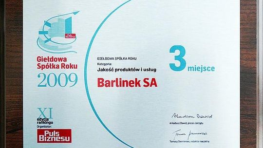 Barlinek w pierwszej trójce rankingu spółek giełdowych