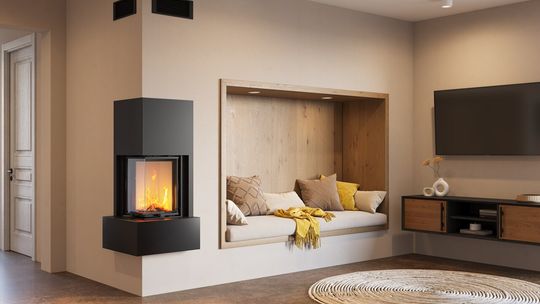 narożny kominek z filtrem elektrostatycznym cząstek stałych