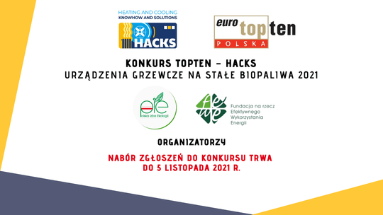 Konkurs „TOPTEN – HACKS. Urządzenia grzewcze na stałe biopaliwa 2021”.