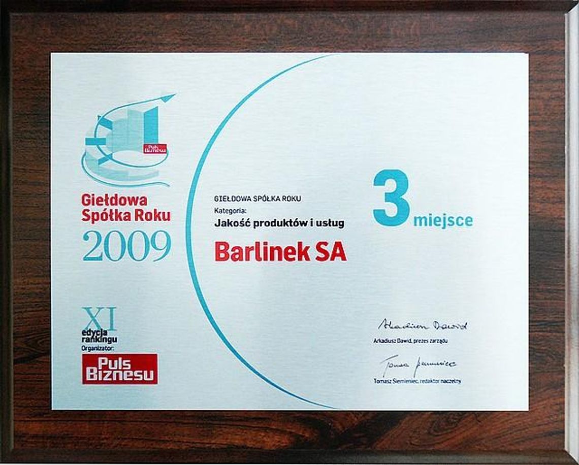 Barlinek w pierwszej trójce rankingu spółek giełdowych