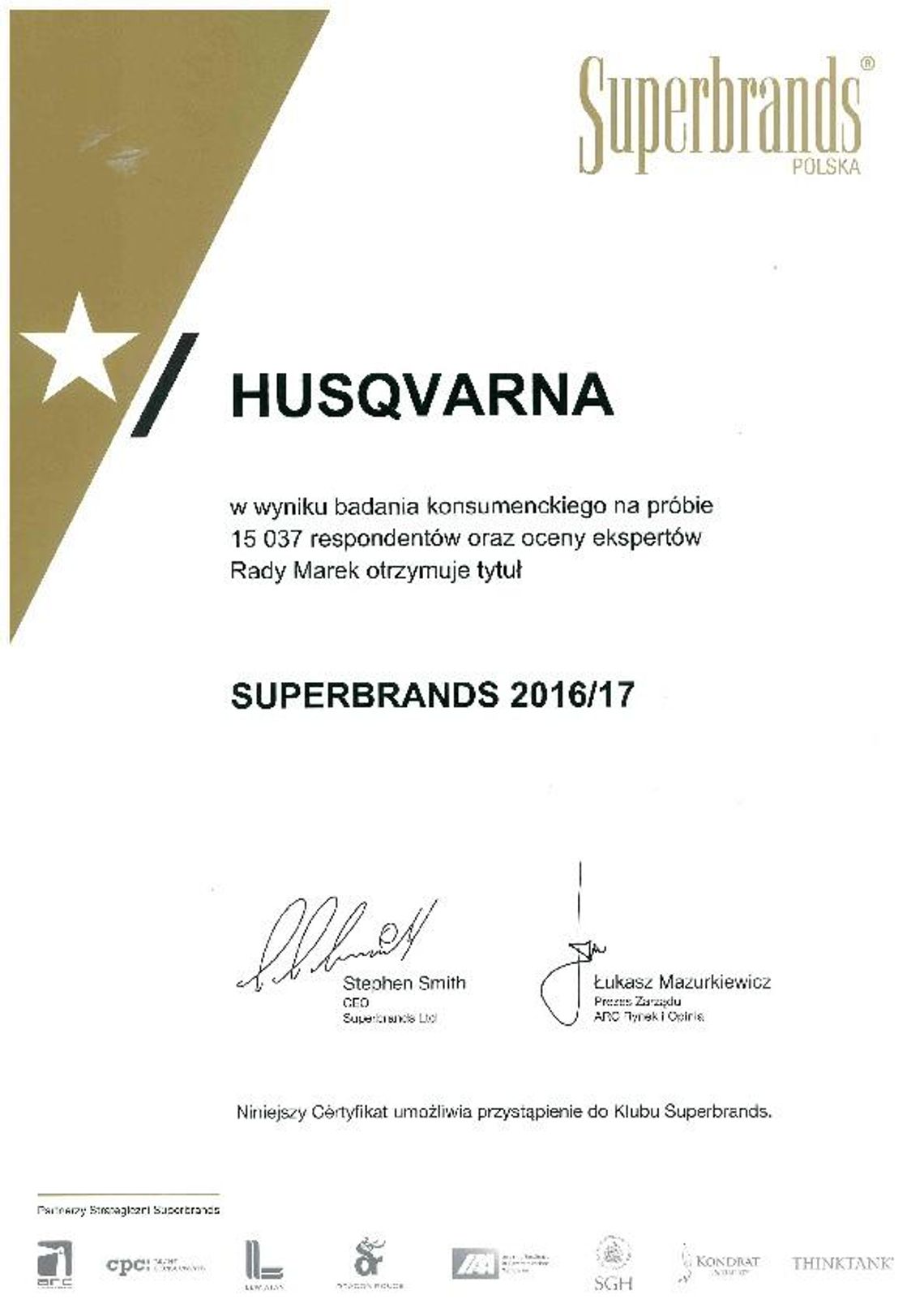 Husqvarna z wyróżnieniem Superbrands 2016/2017