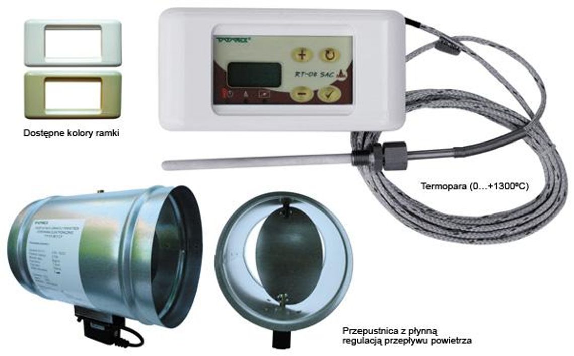 Mikroprocesorowy Regulator Temperatury Tatarek RT-08 KOMINEK SAC + Przepustnica powietrza 100 Ø (ZRT8S)