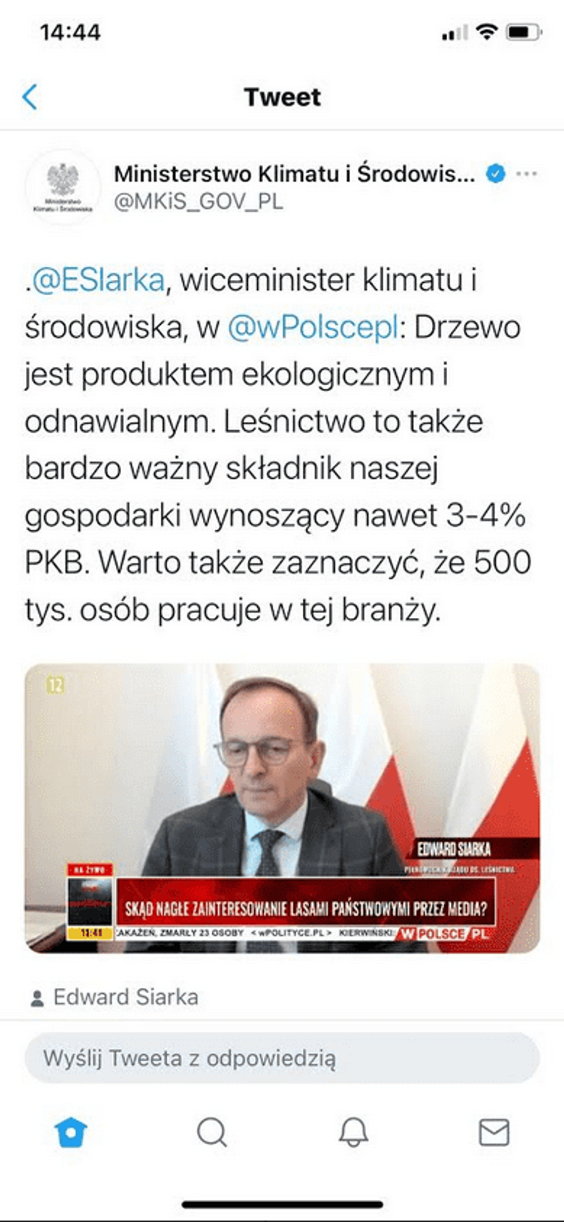 Sekretarz Stanu Min. Klimatu i Środowiska podkreśla - drewno jest ekologiczne i odnawialne