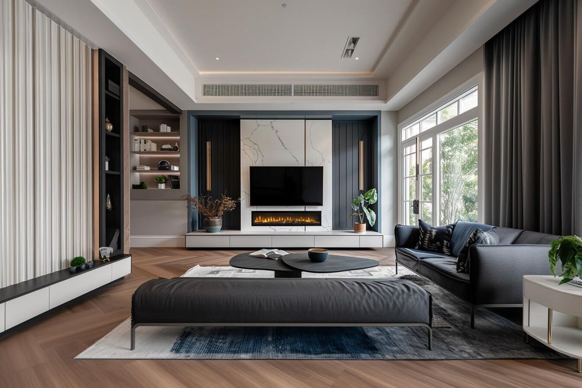 kominek w stylu modern classic