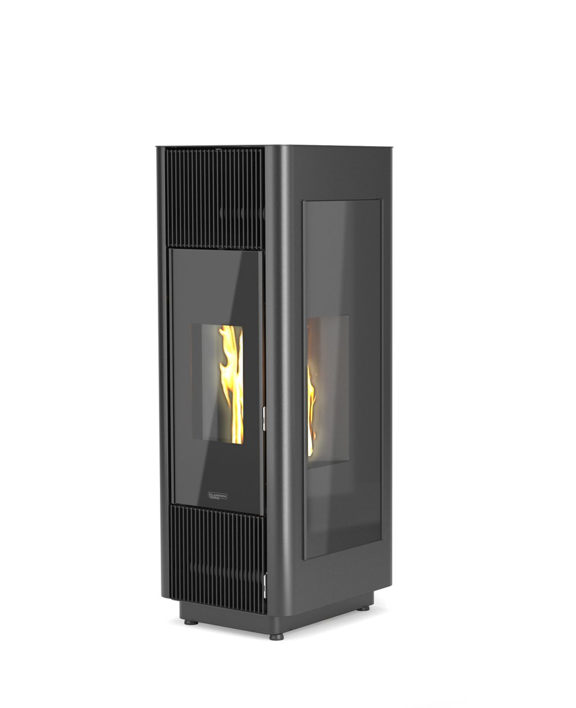 Phenix Air firmy LaminoxBlack, powietrzny piec na pellet z naturalnym ciągiem. Nie wymaga żadnego wsparcia elektrycznego ani elektronicznego.