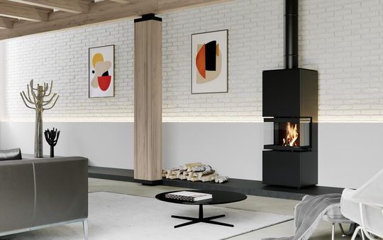 Kominek z trójstronną wizją ognia kominek trójstronny czarny modułowy, defro home