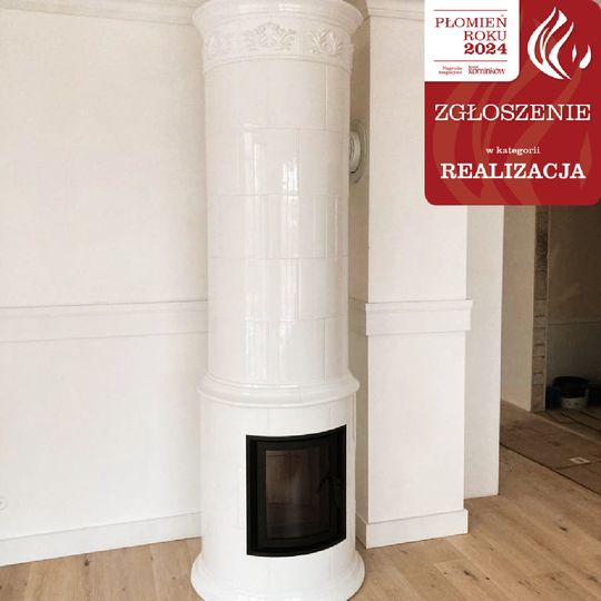 biały kominek cylindryczny