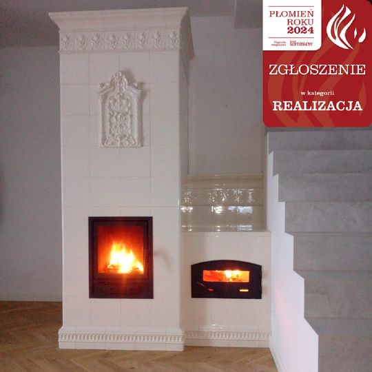 Piecokominek z białymi kaflami