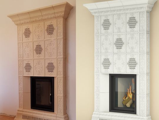 Kominek kaflowy wbydowany w ścianę