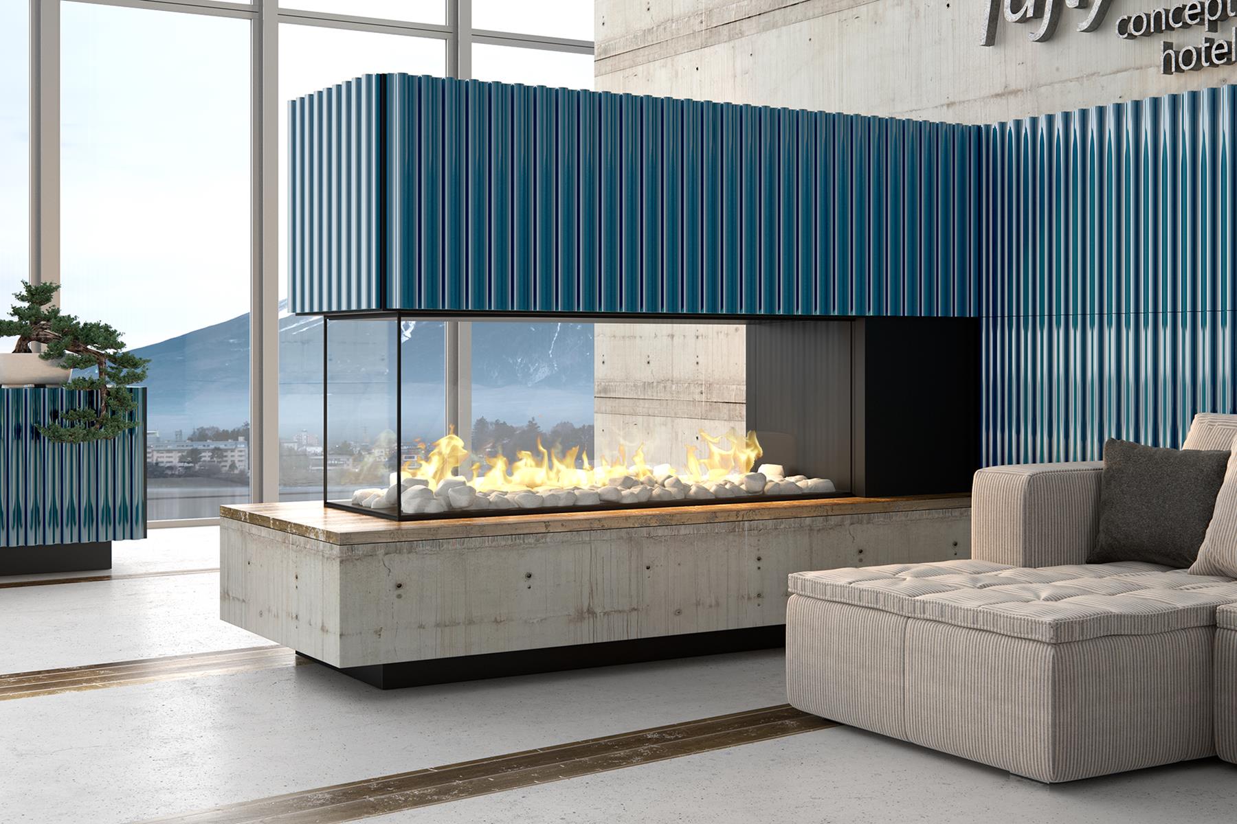 elegancki kominek w kaflach