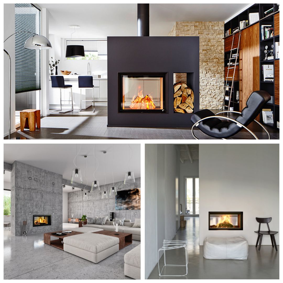 dwustronny kominek w aranżacji salonu, rodzaje palenisk dwustronnych