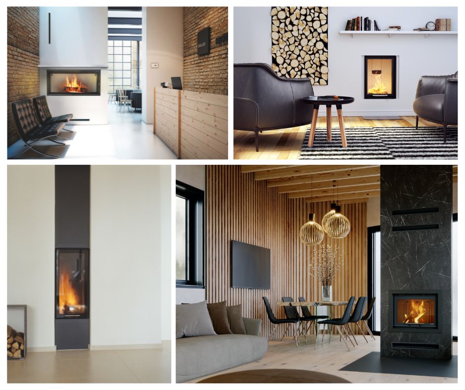 kominek z płaską szybą aranżacja salonu, różne formaty i rozmiary palenisk 