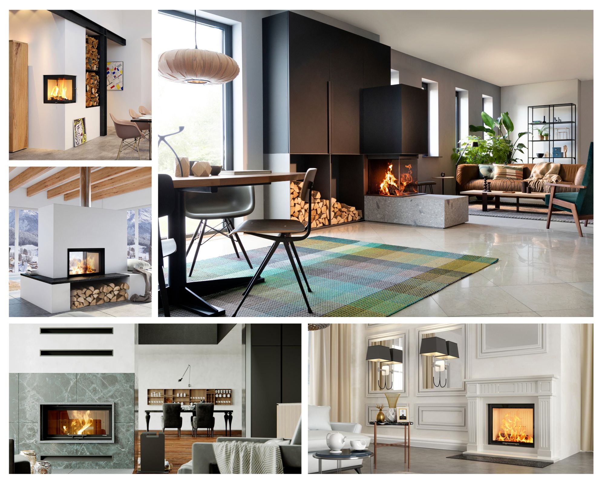 kominek na drewno aranżacje, rodzaje przeszkleń wkładów kominkowych na drewno