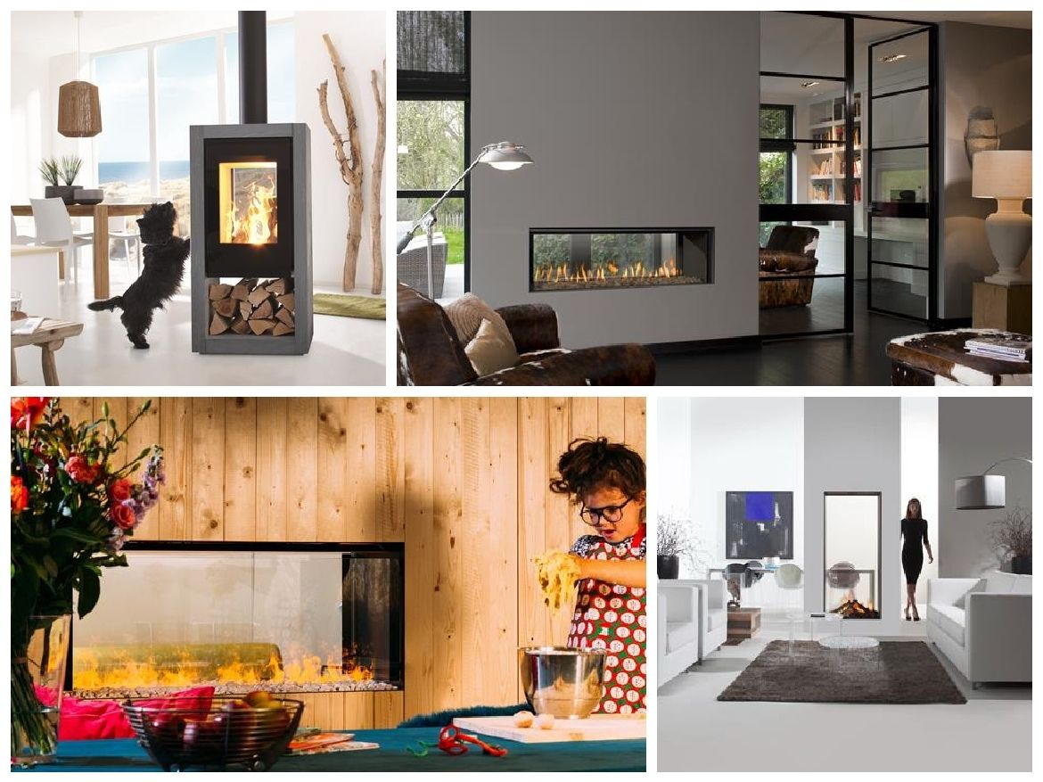 dwustronny kominek we wnętrzu aranżacje