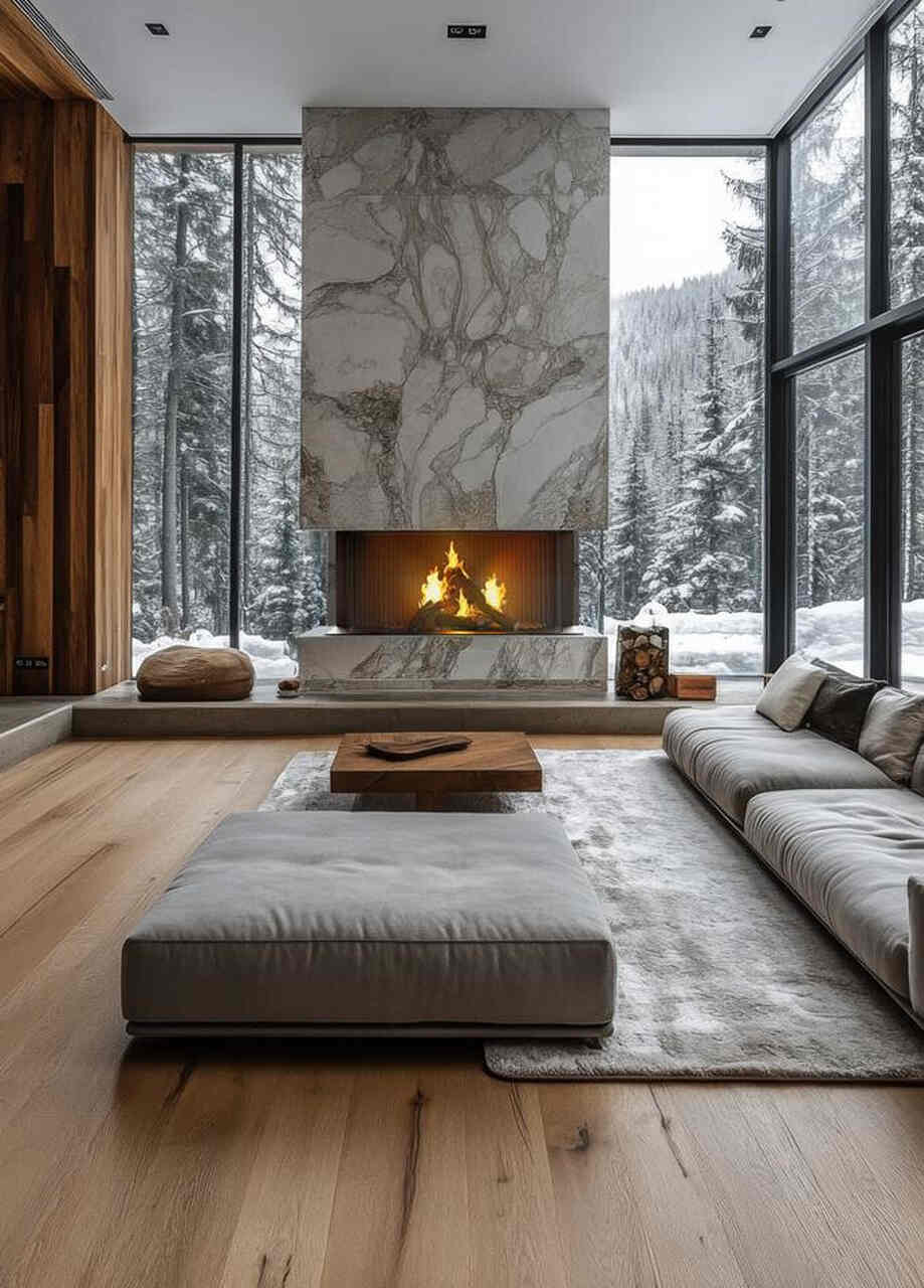 spiek kwarcowy na ścianę przy kominku