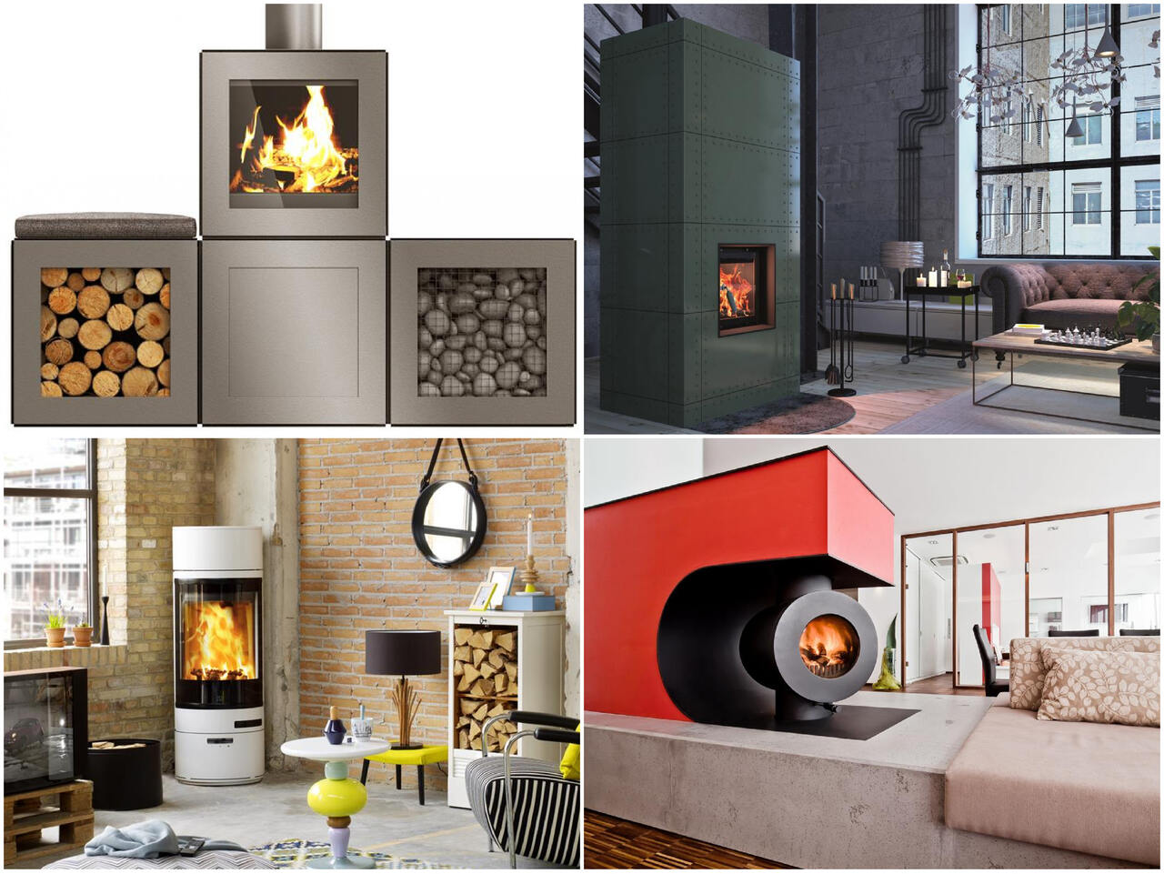 industrialny piecyk/kominek we wnętrzu w stylu industrialnym