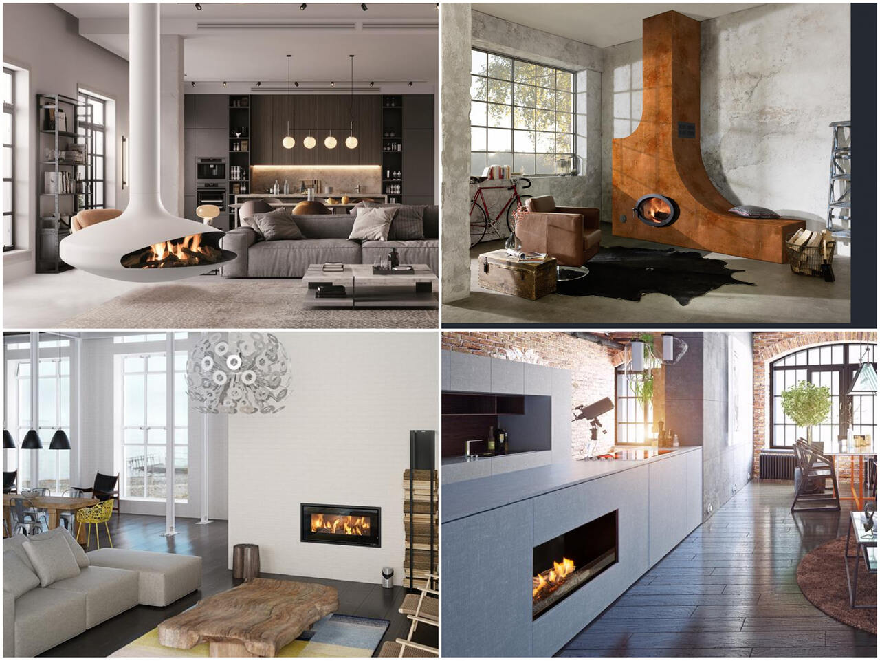 kominek w industrialnym wnętrzu