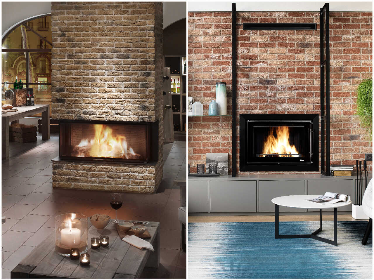 kominek w oprawie z cegły